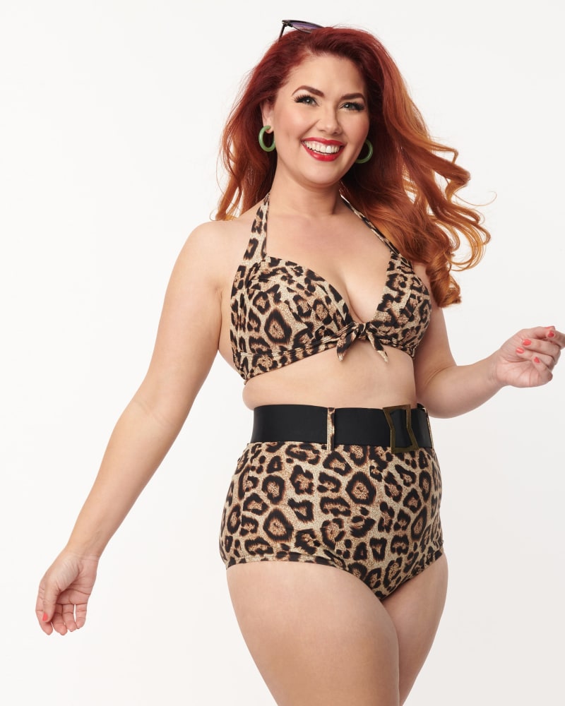 Leopard print high waisted swimsuit best sale